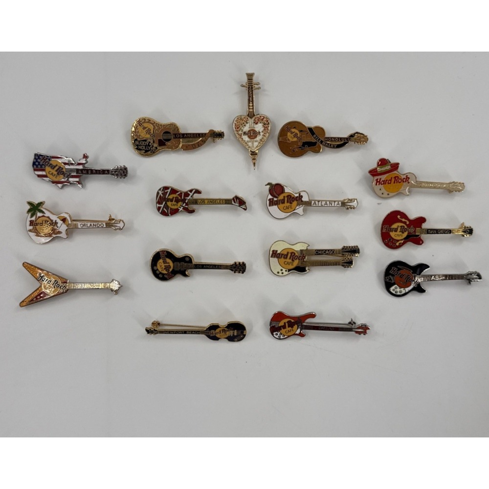 Hard Rock Cafe Guitar Pin Lot of 15 Aspen Bangkok Honolulu San Francisco Chicago